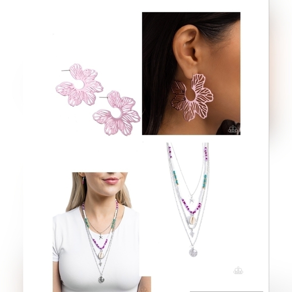 Purple necklace earrings set - Picture 1 of 6